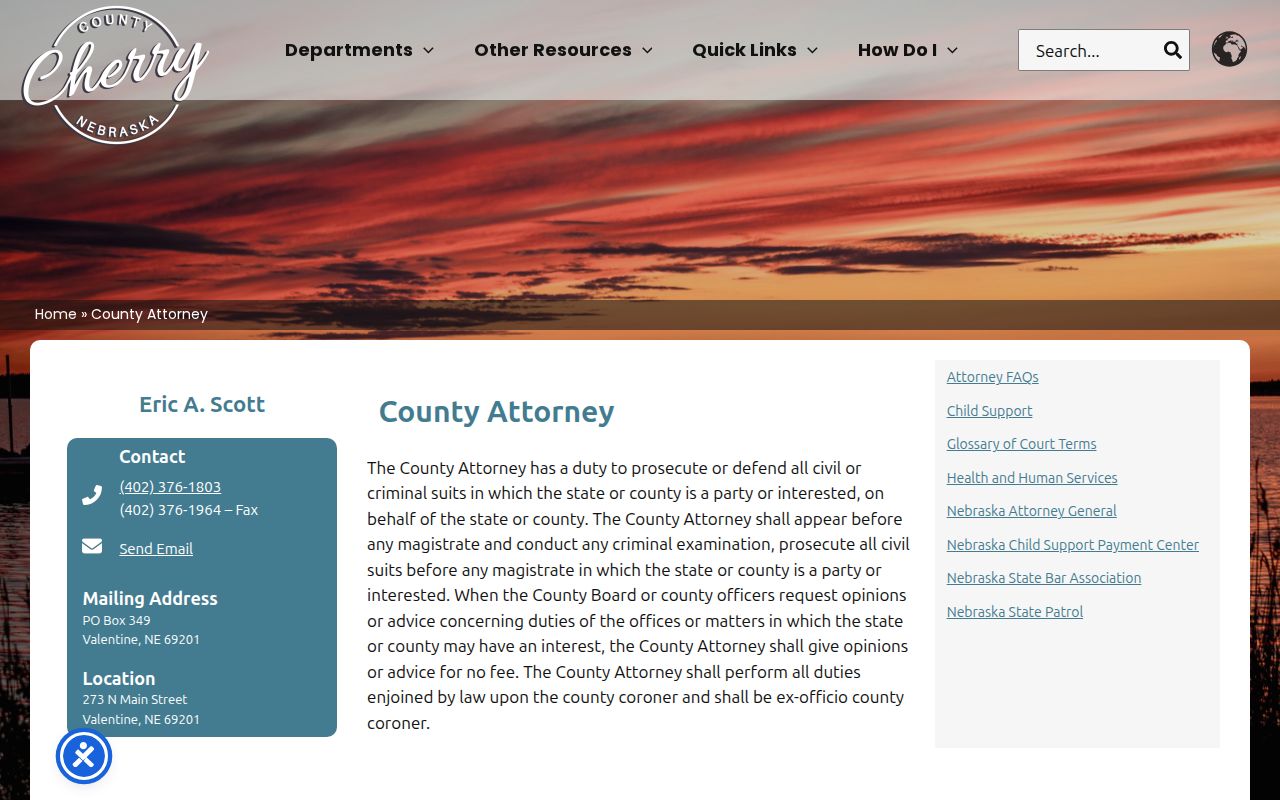 Cherry County arrest history and charging channel at the County Attorney office
