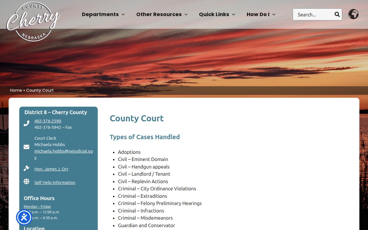 Cherry County criminal court case information on the county court page
