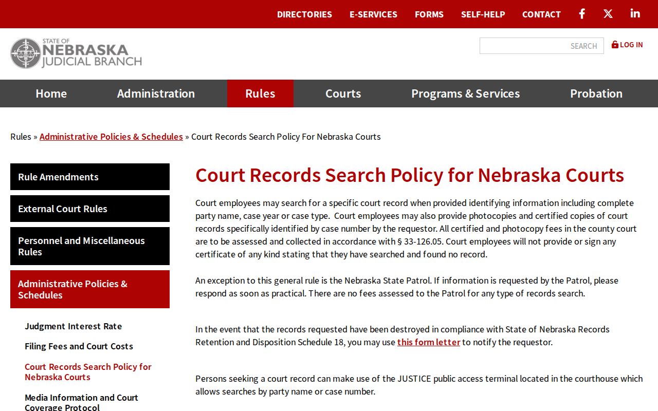 Cherry County criminal court case access under Nebraska court records policy