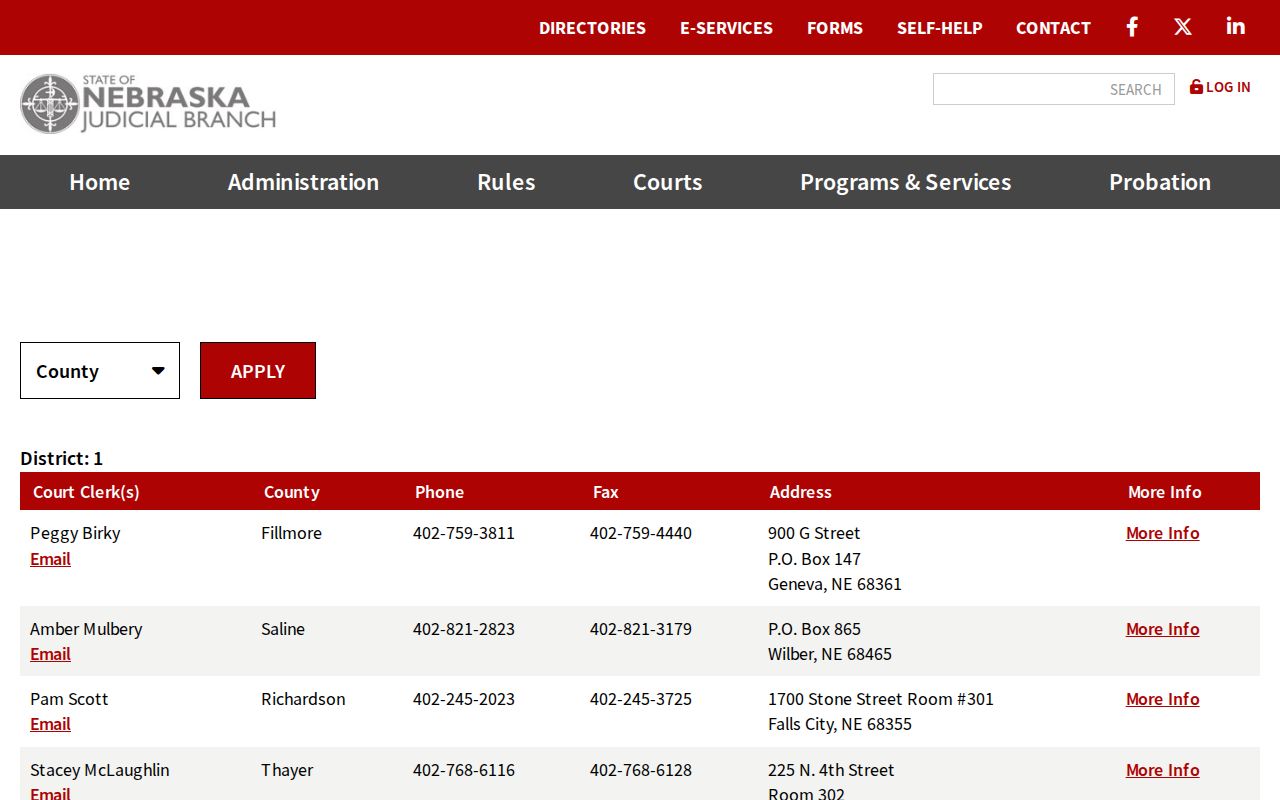 Cherry County criminal court case contact for the District Court clerk