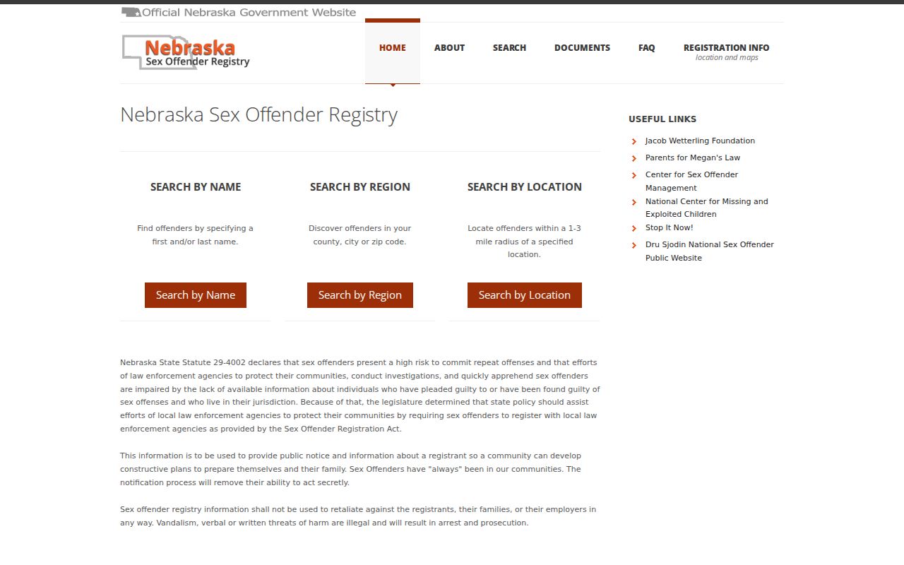 Cherry County sex offender registry search options on the Nebraska portal