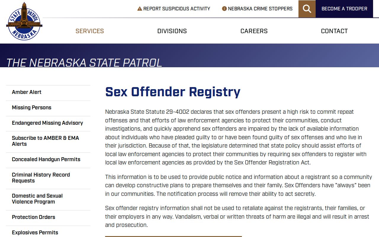 Nebraska State Patrol guidance for a Cherry County sex offender check