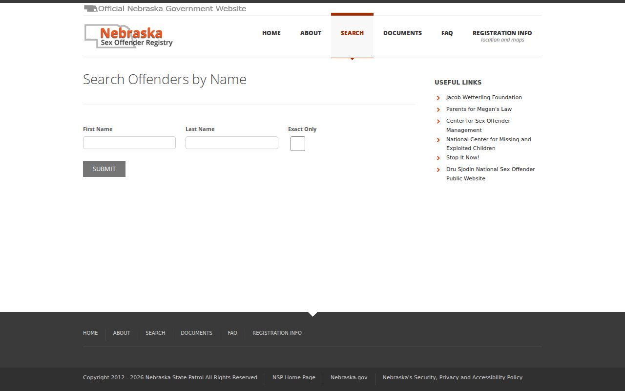 Cherry County sex offender check name fields in the Nebraska registry