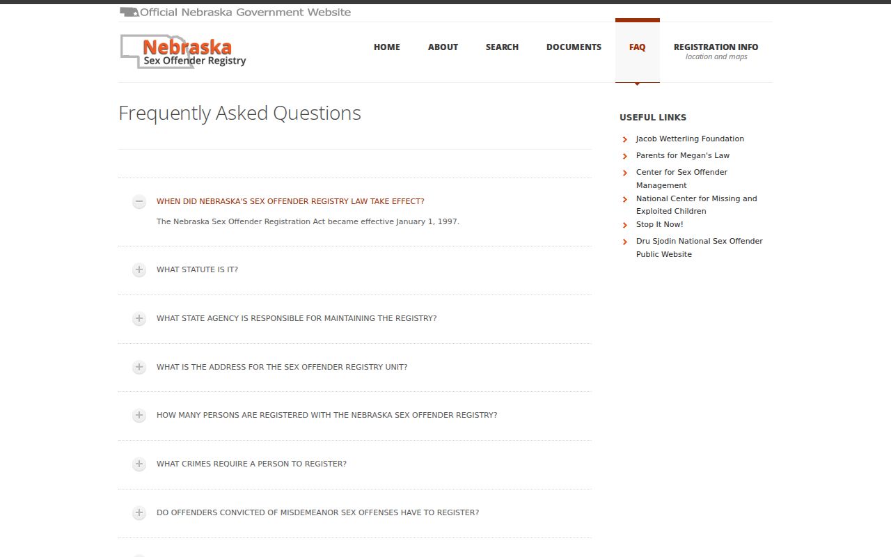 Nebraska registry FAQ about Cherry County sex offender registration terms